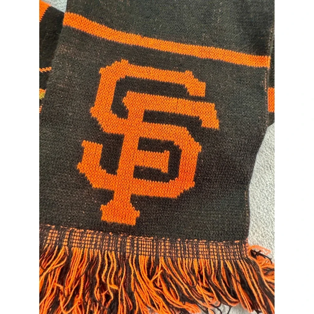 San Francisco Giants MLB Knit Scarf Black Orange SF Logo Striped Fringe Fan Gear